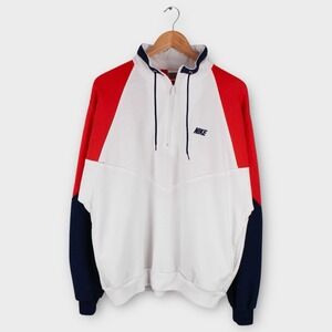 Vintage Nike Colorblock Quarter Zip Pullover‎ Sweatshirt Red White Blue Men's L